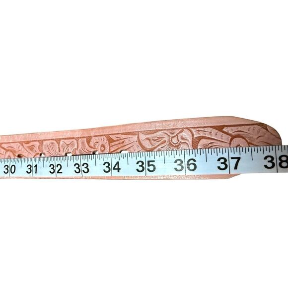 Western Tooled Pink Leather Belt Sz 30.5-34.5 NO BUCKLE New Made In USA Cowgirl